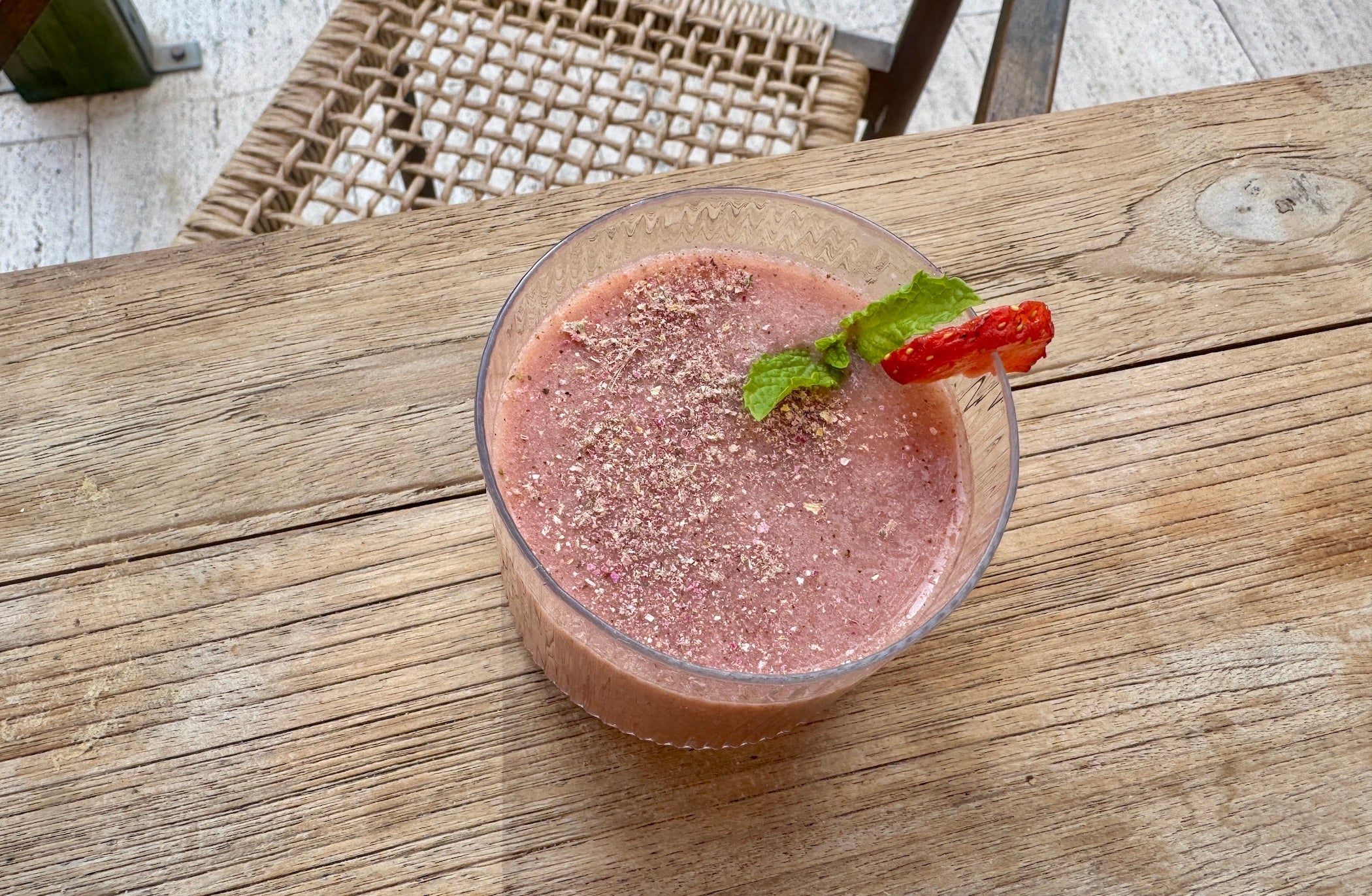 Strawberry Rose Shatavari Milk, a cooling Ayurvedic summer elixir made with shatavari, rose, strawberries and mint