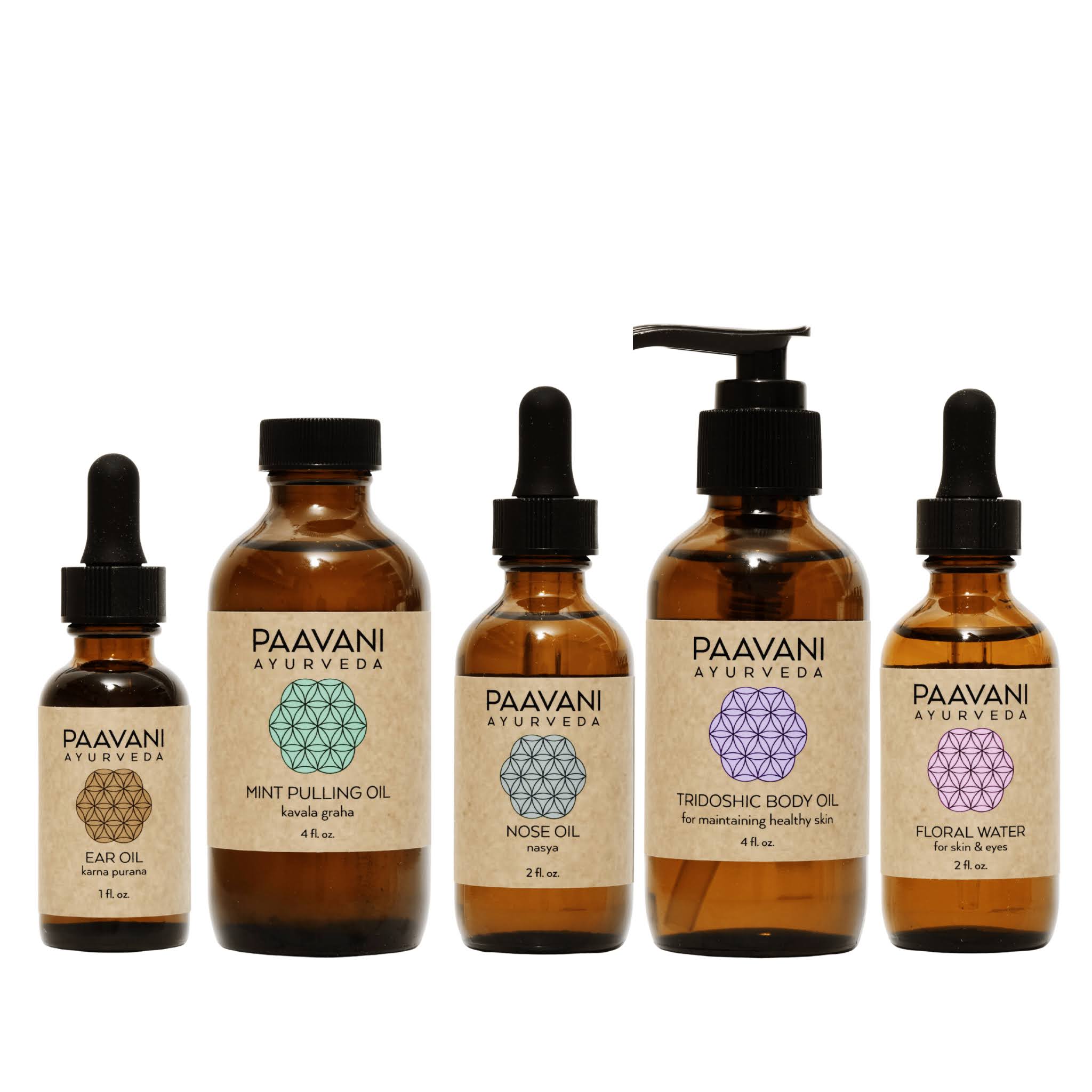 Set of Paavani Ayurveda Dinacharya Ritual skincare products on a white background