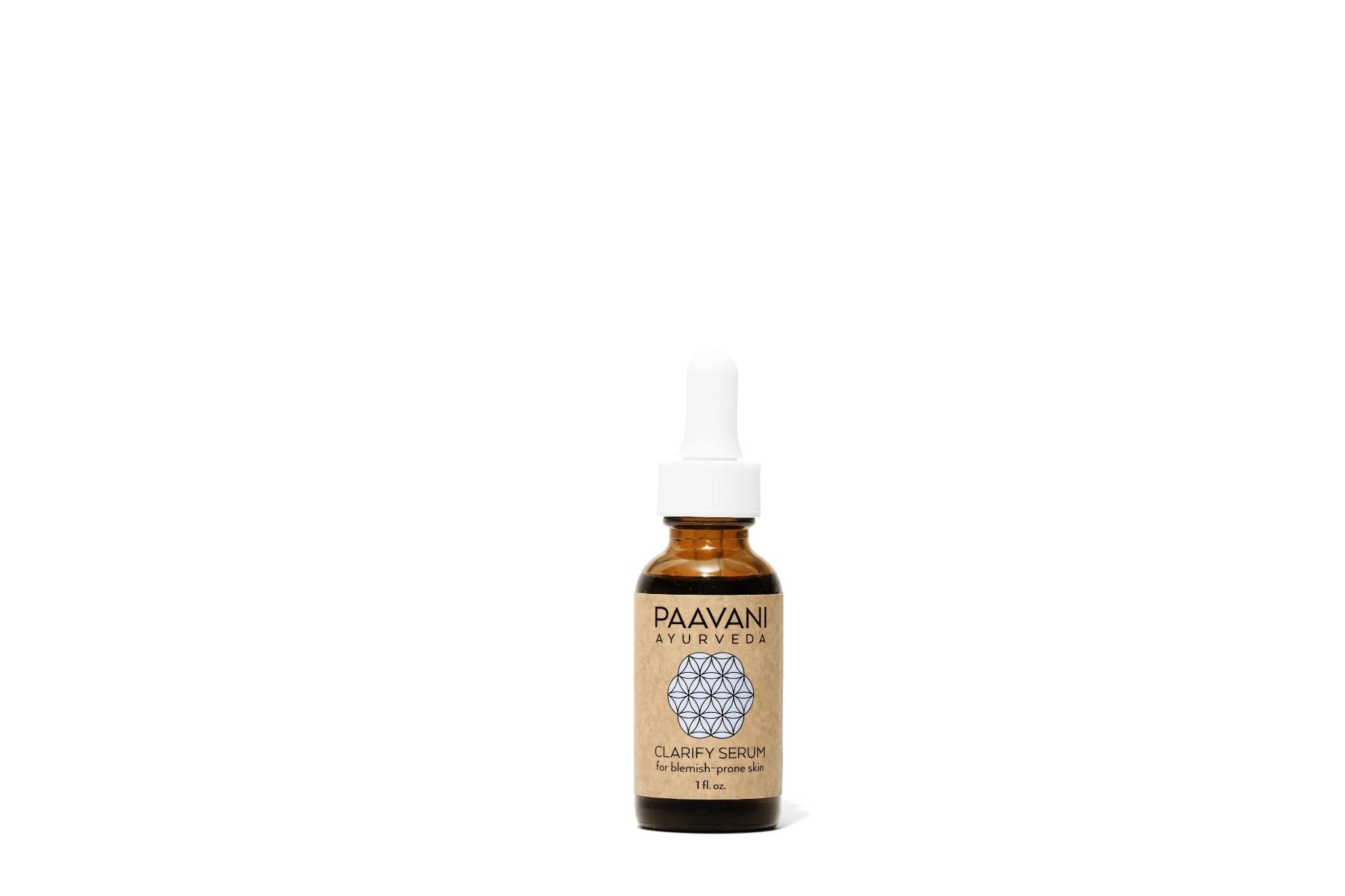 Paavani Ayurved clear serum bottle on a white background