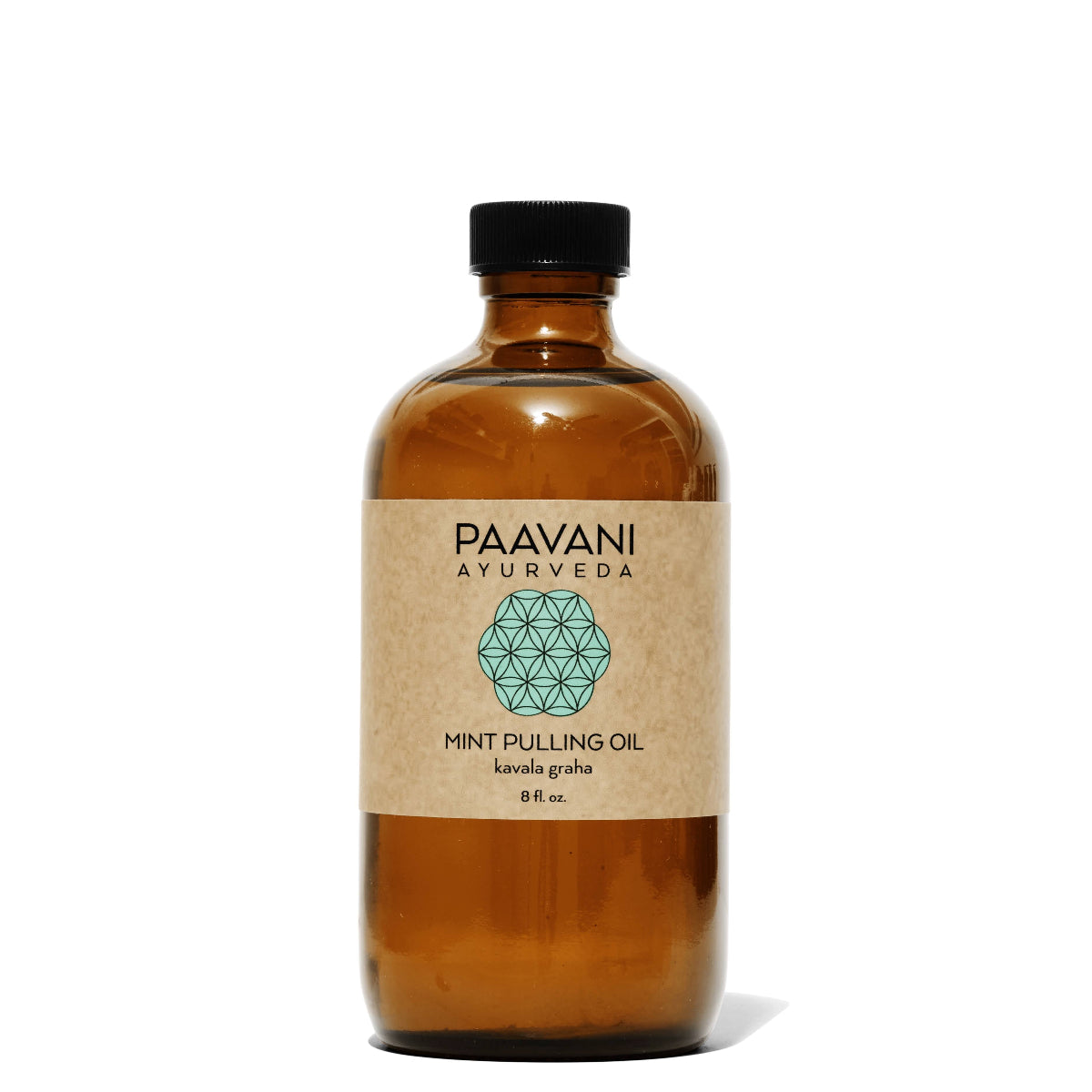 Brown bottle of Paavani Ayurveda Mint Pulling Oil on a white background