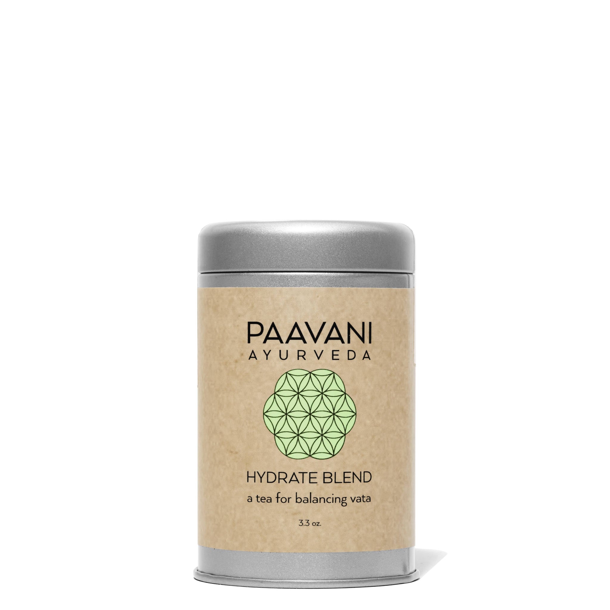 PAAVANI AYURVEDA tea canister on a white background