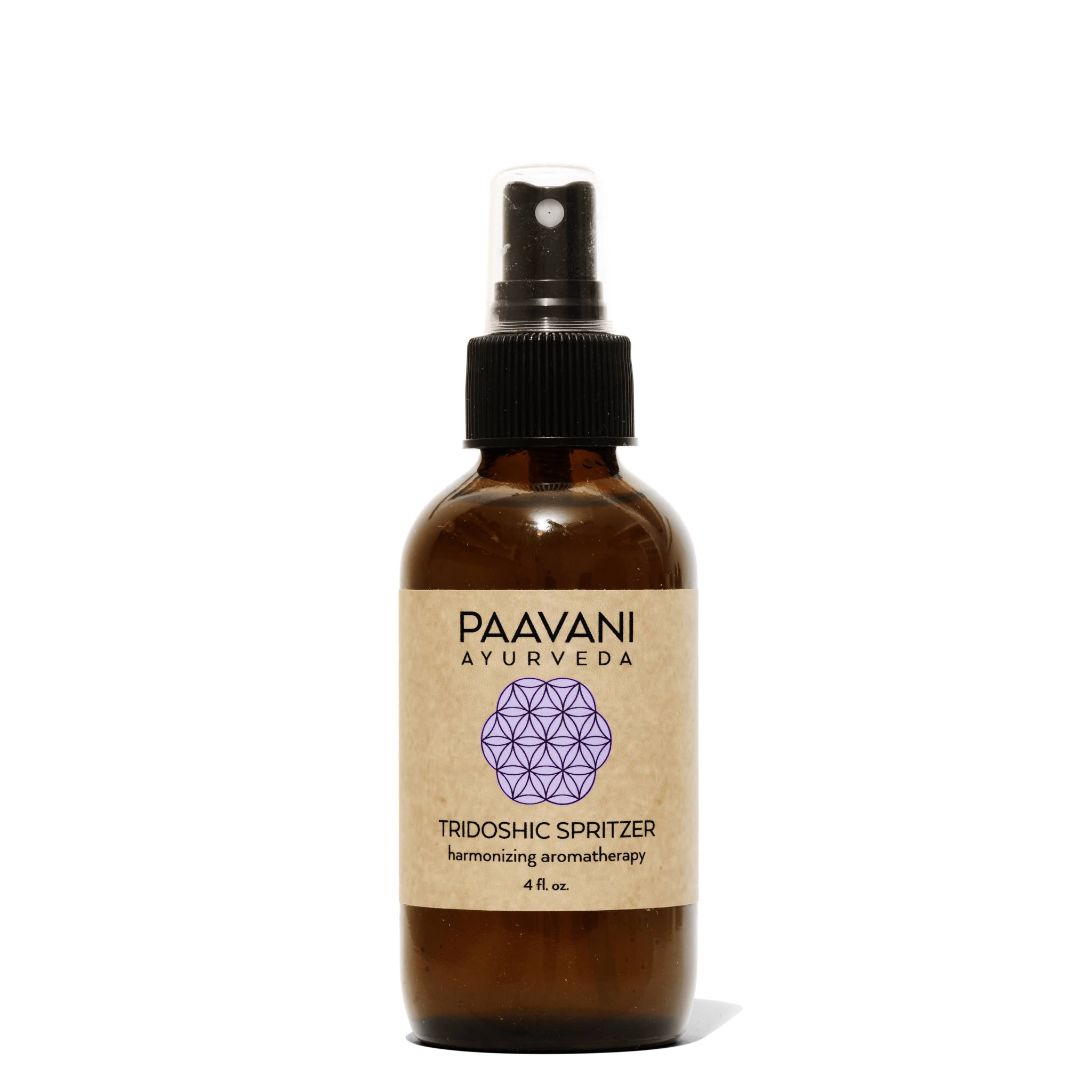 Brown spray bottle with a label on a white background