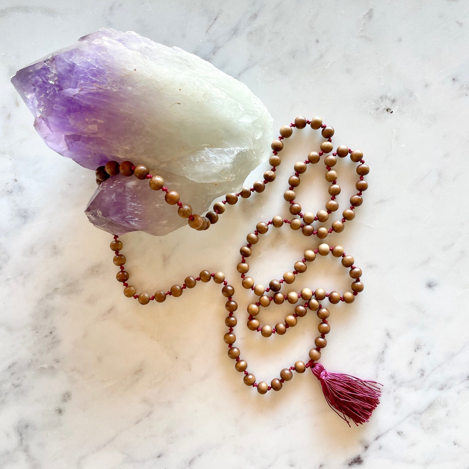 Sandalwood Mala | Meditation Mala with Pearl Silk Tassel