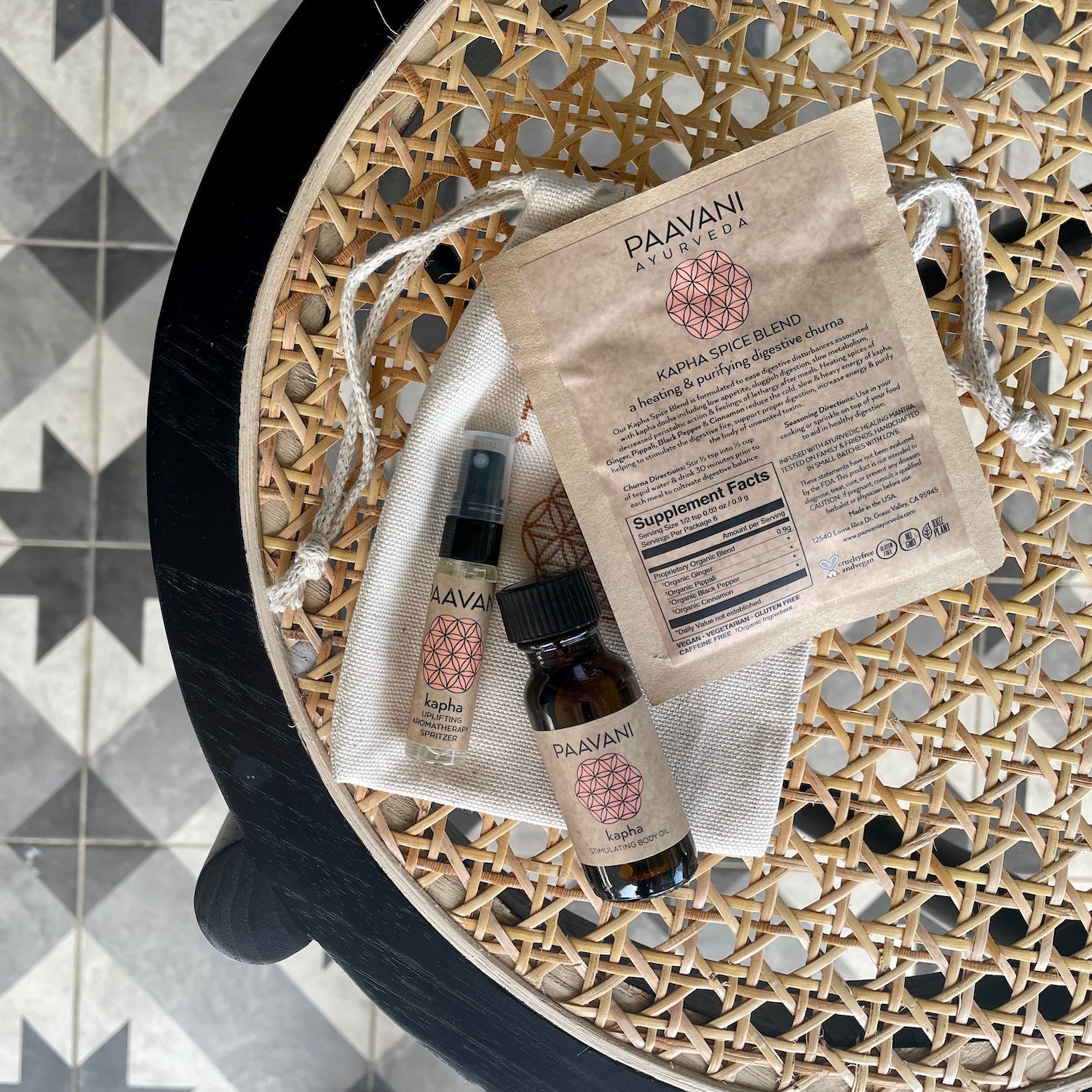 Spring Sampler Kit by PAAVANI Ayurveda – Includes Kapha Body Oil, Aromatherapy Spritzer, Spice Blend & Travel Pouch for seasonal balance on the go.