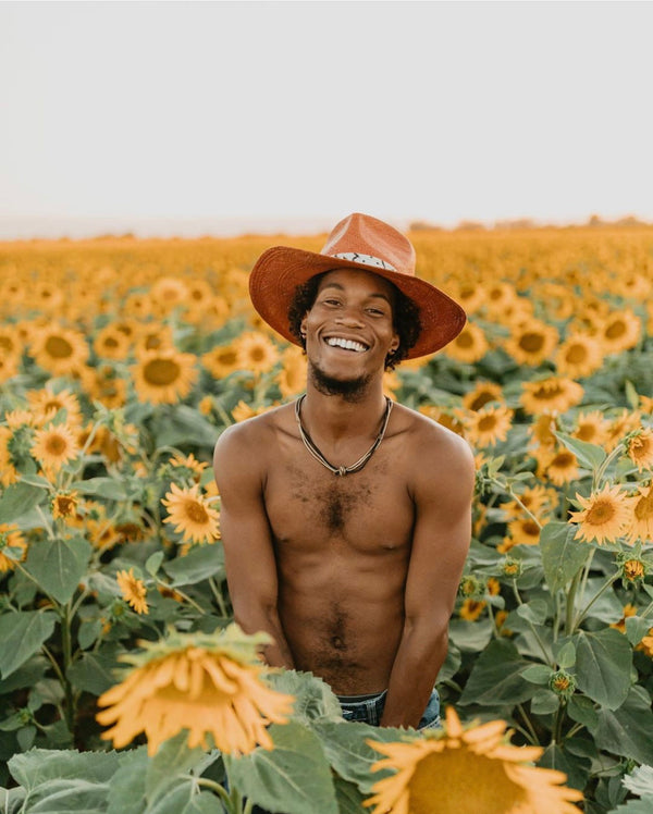 Man standing in a field of sunflowers