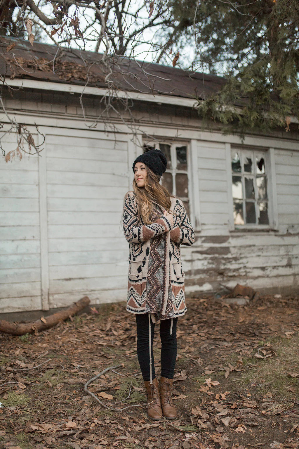 woman standing outside in the fall