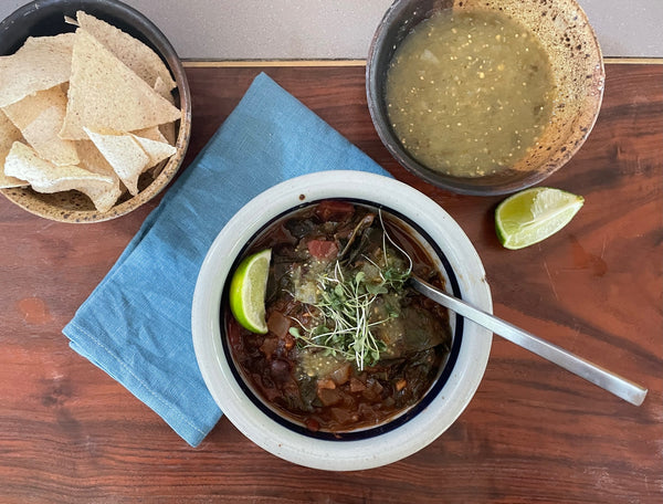 Black Bean Chili with roasted green salsa