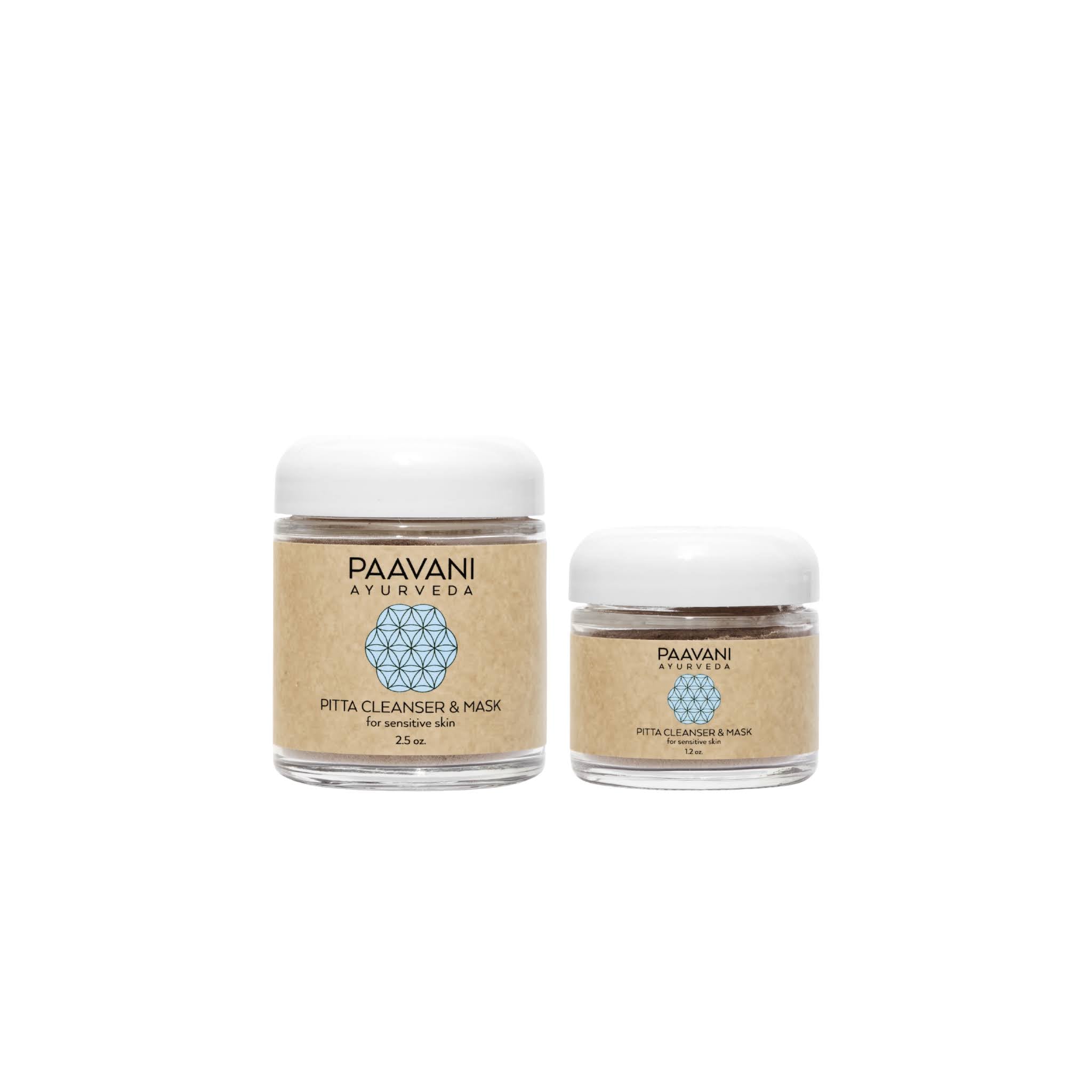Two jars of Paavani Ayurveda pitta cleanser and mask on a white background
