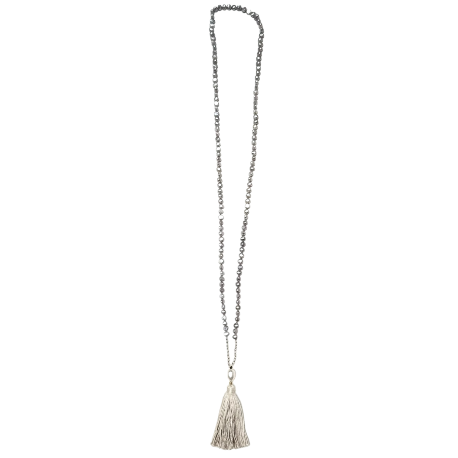 Bhaj Mani Mala | Silver, Grey & White Pearl Mala for Devotional Worship & Love