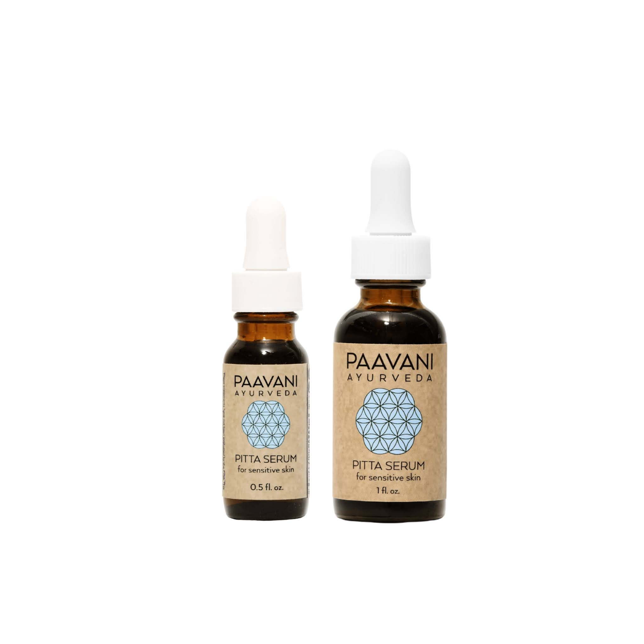 Two bottles of Paavan Ayurveda Pitta Serum on a white background