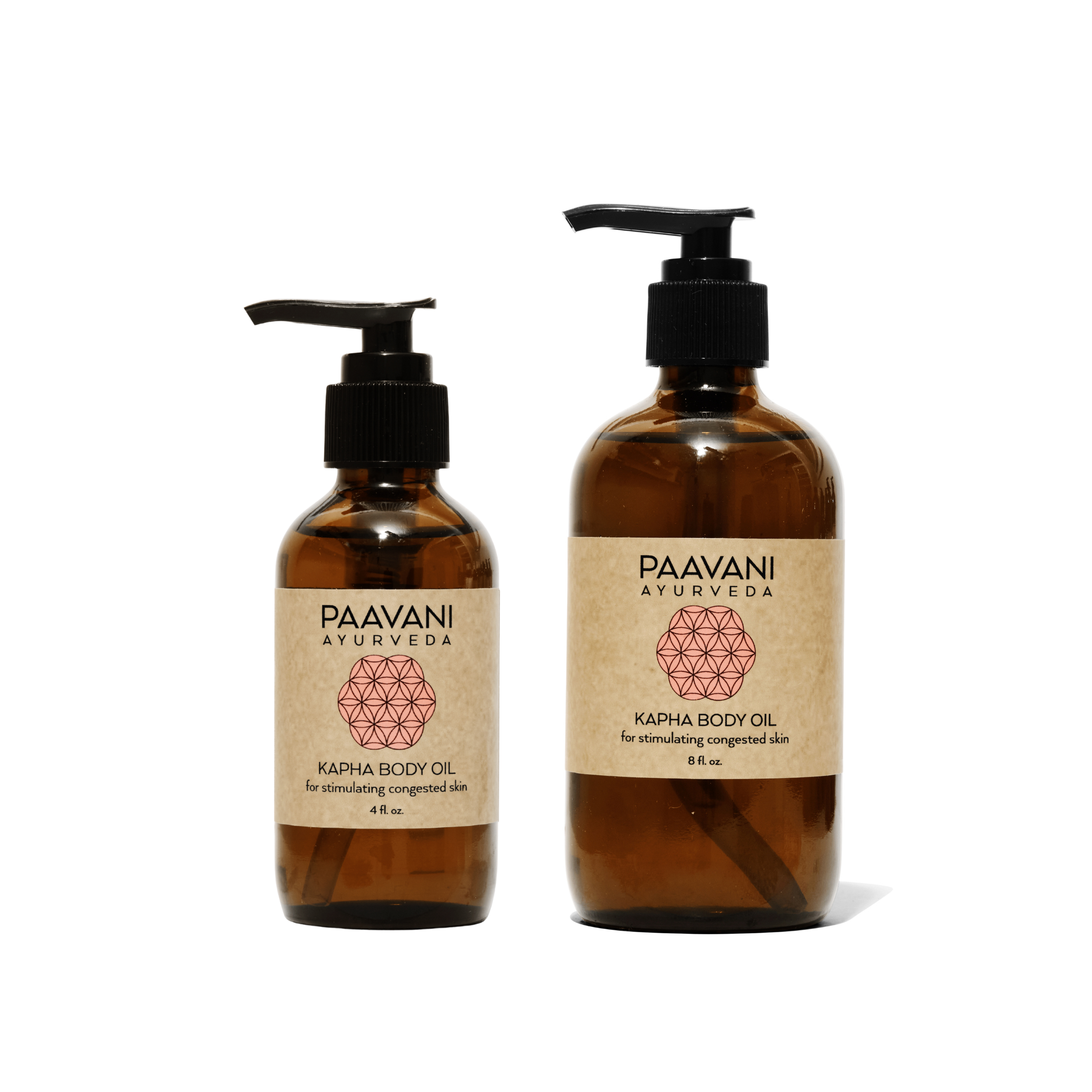 Two sizes of Paavani Ayurveda Kapha Body Oil on a white background