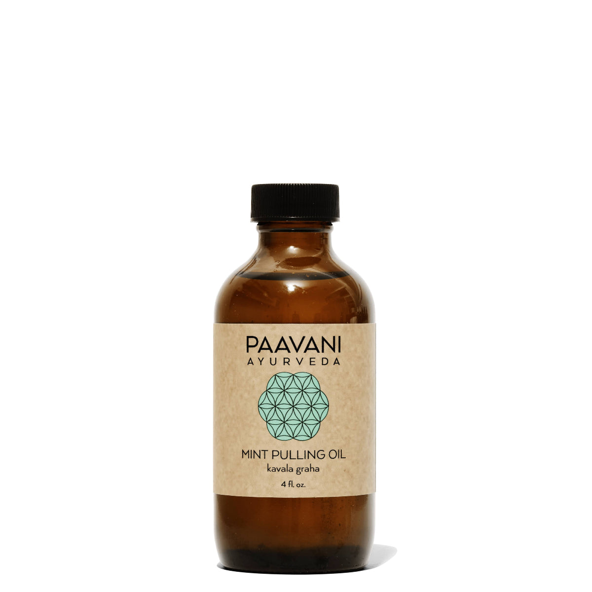 Brown bottle of Paavani Ayurveda Mint Pulling Oil on a white background