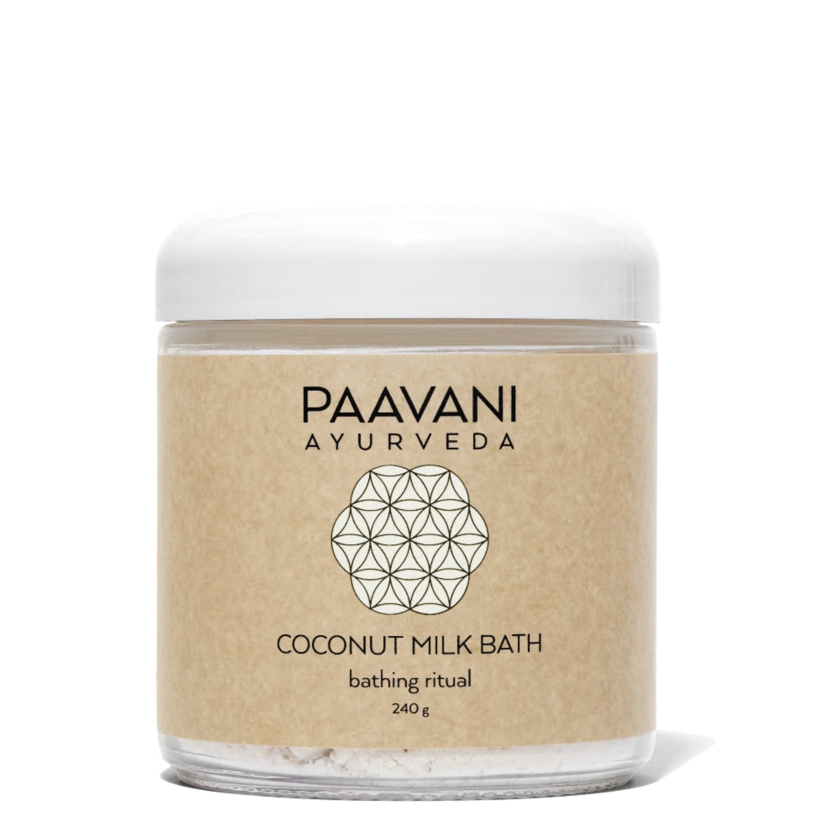 Paavani Ayurveda coconut milk bath product on a white background