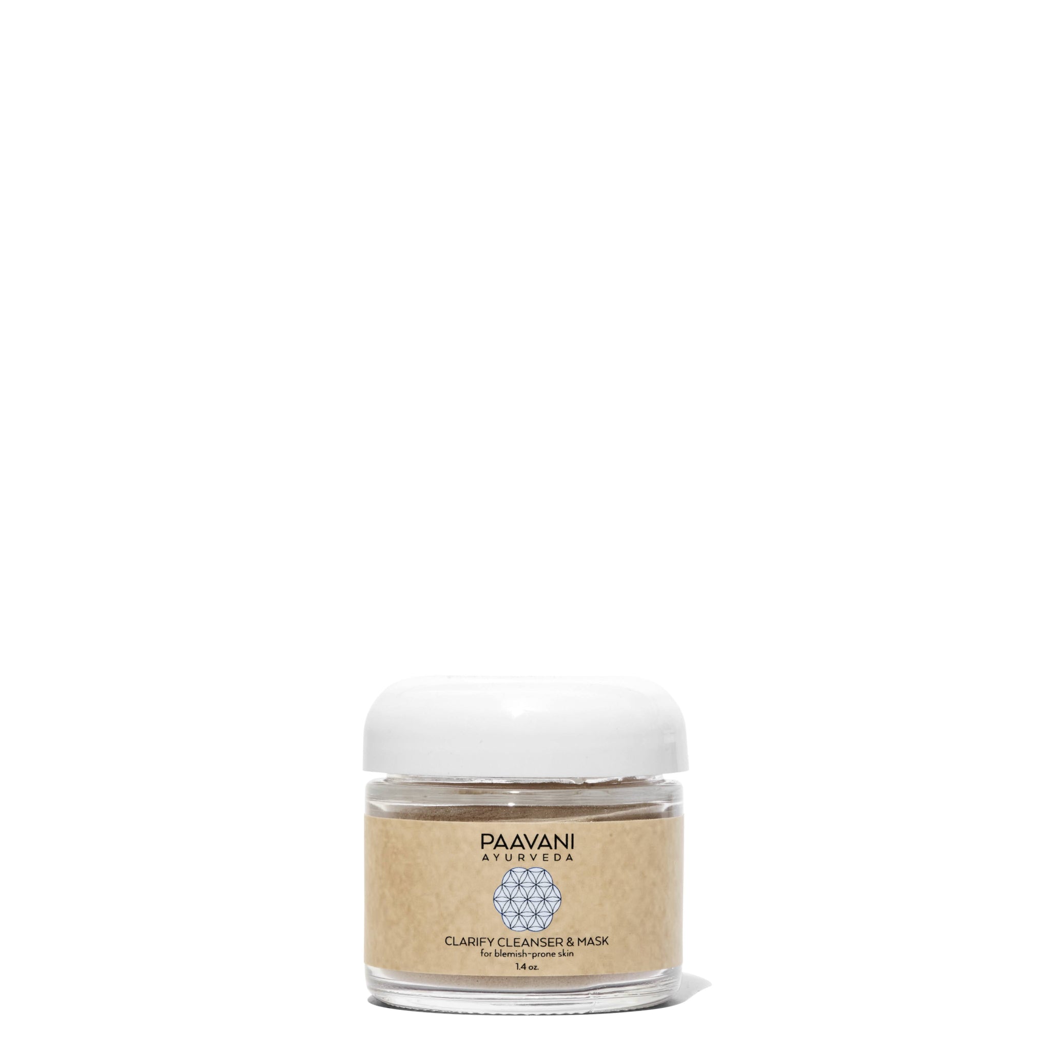 Jar of Paavani Ayurveda clarify cleanser and mask on a white background
