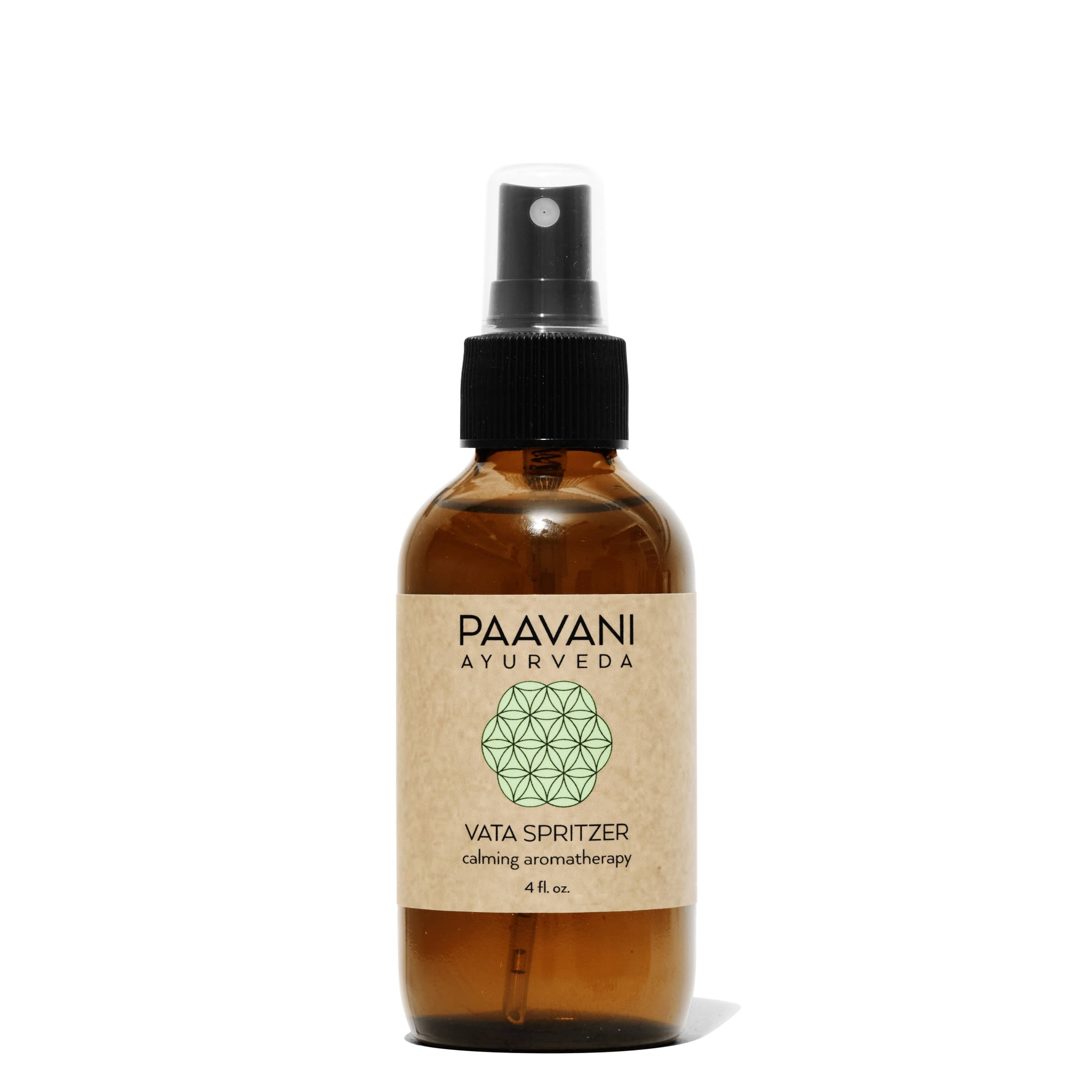 Brown spray bottle with a label on a white background