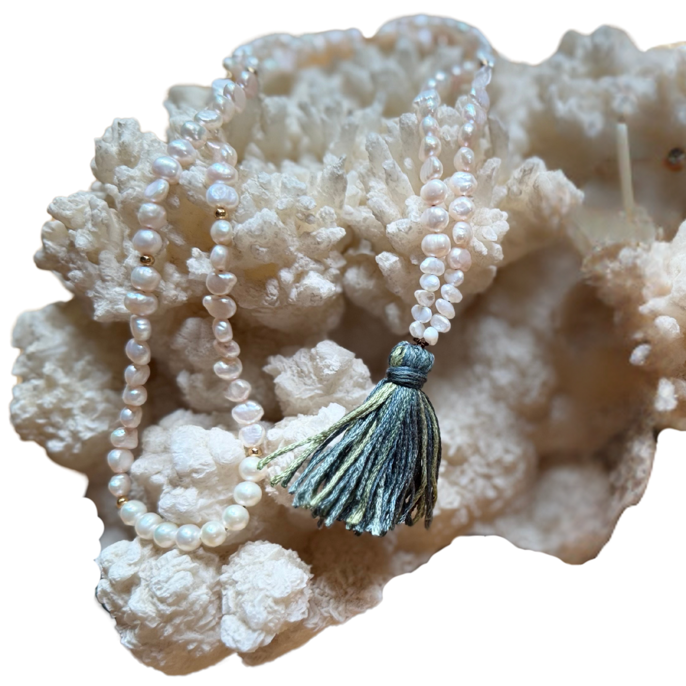 Jyoti Mala | Peach & Silver Pearl Mala for Divine Radiance