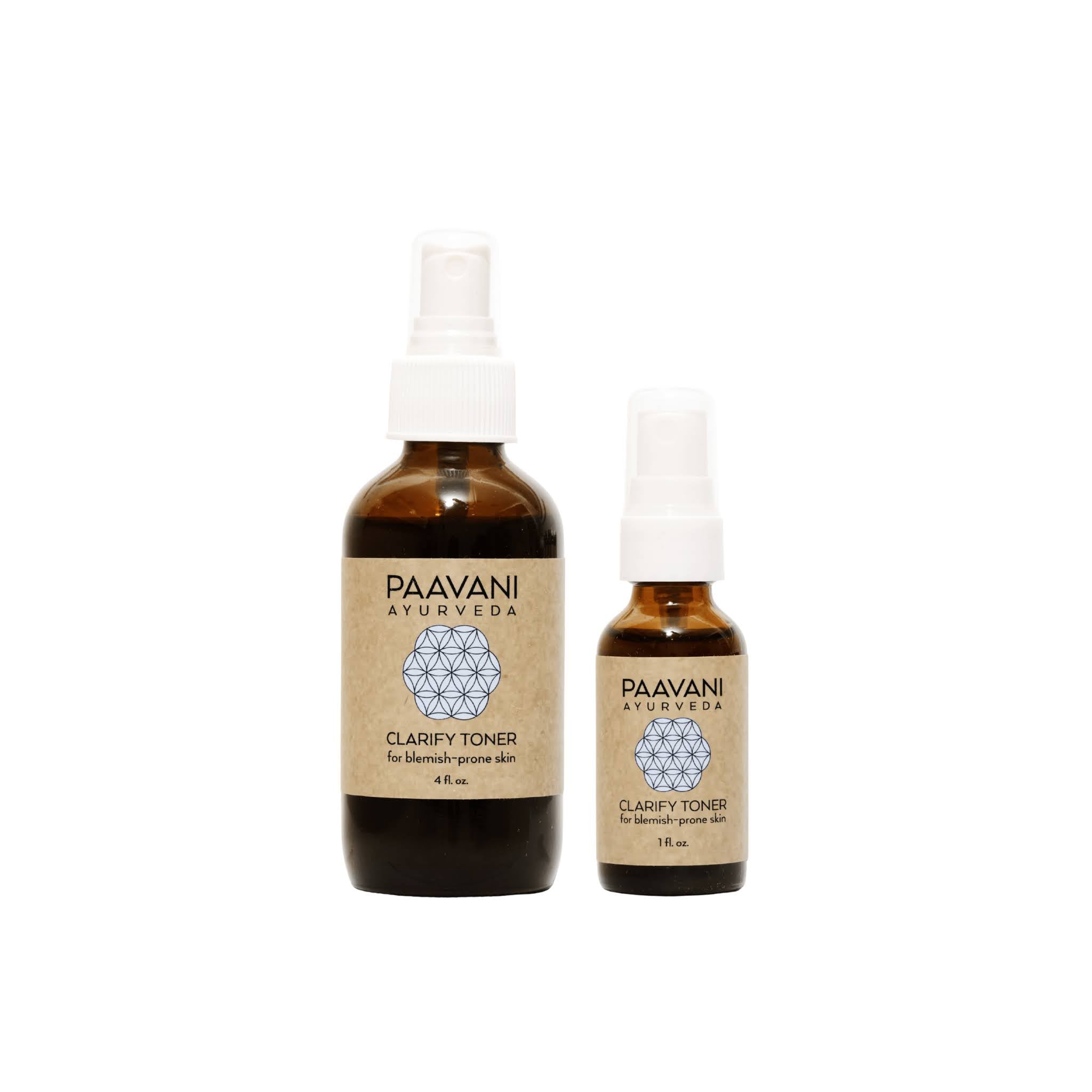 Two bottles of Paavani Ayurveda Clarify Toner on a white background