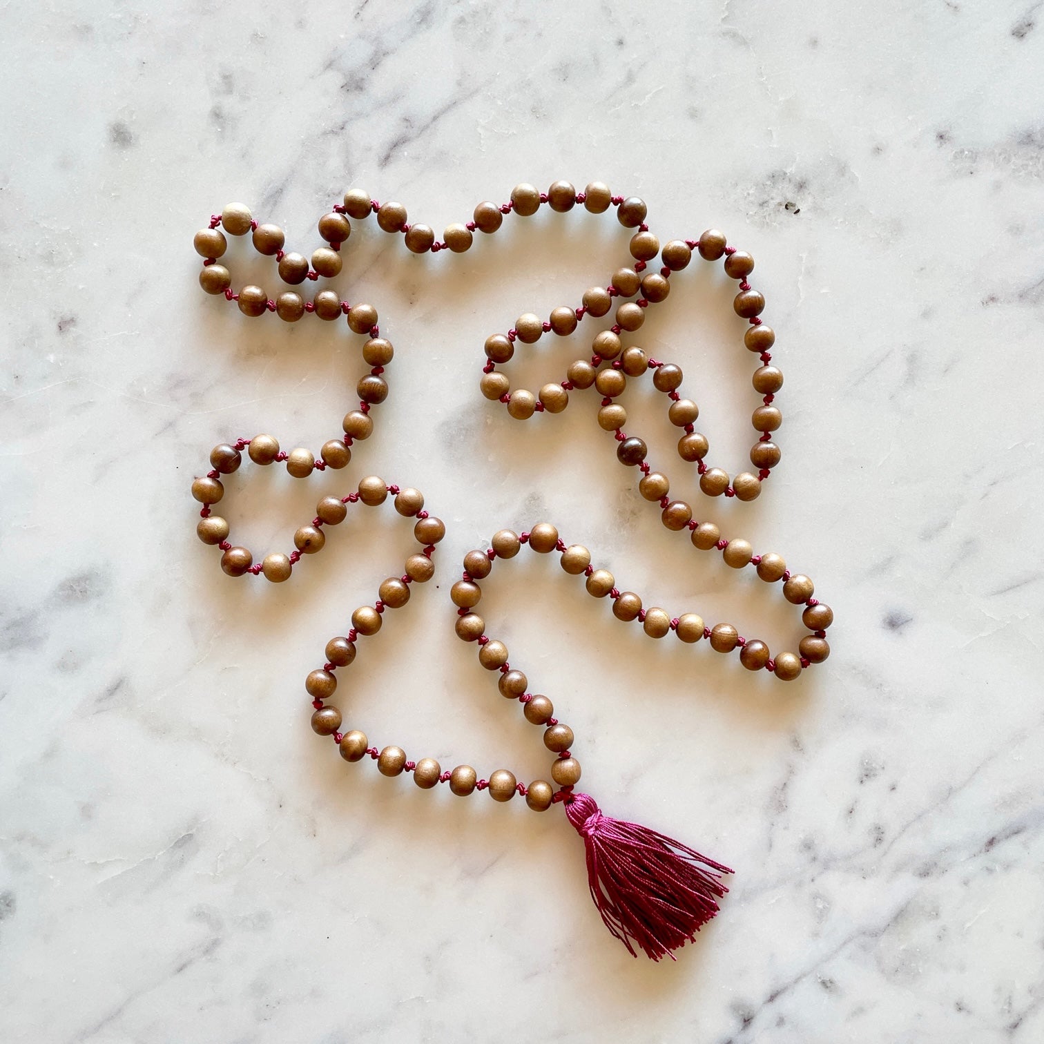 Sandalwood Mala - Pearl Silk Tassel